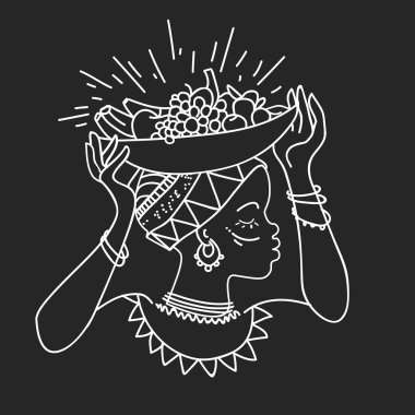 bir tabak meyve ile yerli kadın