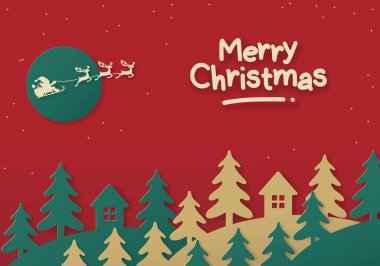 Ren geyiği ve at arabasıyla sanat eseri kesen Noel Baba kâğıdı gökyüzünde uçuyor.