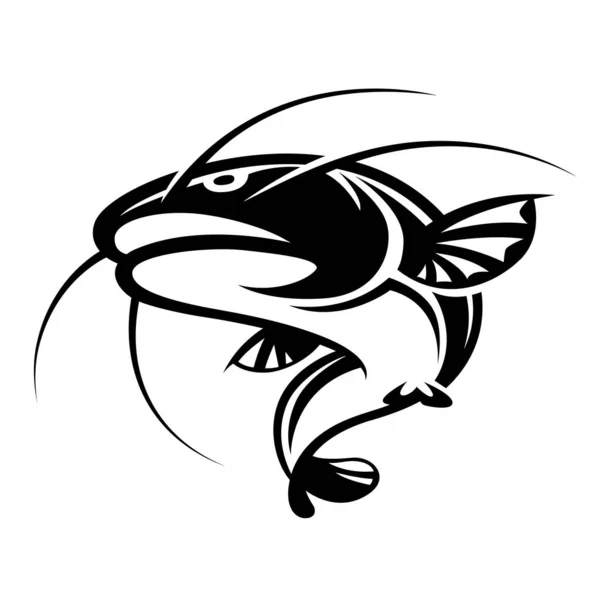 Graphic Black Catfish White Background — Stock Vector