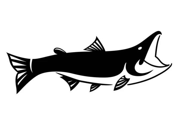 白色背景的图形黑色鲑鱼 — 图库矢量图片
