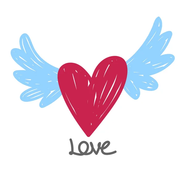 Doodle Heart Love Symbol Wings Style — Stock Vector