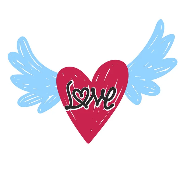 Doodle Heart Love Symbol Wings Style — Stock Vector