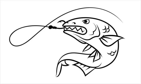 钩上的鱼的图形线 — 图库矢量图片