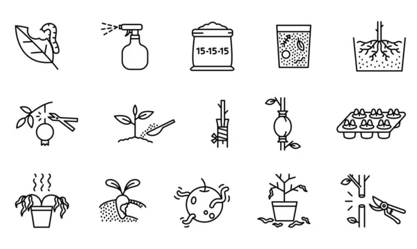 Collection Agricultural Icons Plant Propagation Symbols Problems Simple Design Black — 스톡 벡터