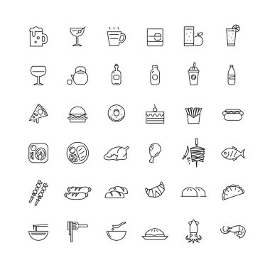 Basit yiyecek ve içecek simgeleri koleksiyonu, resim vektörü