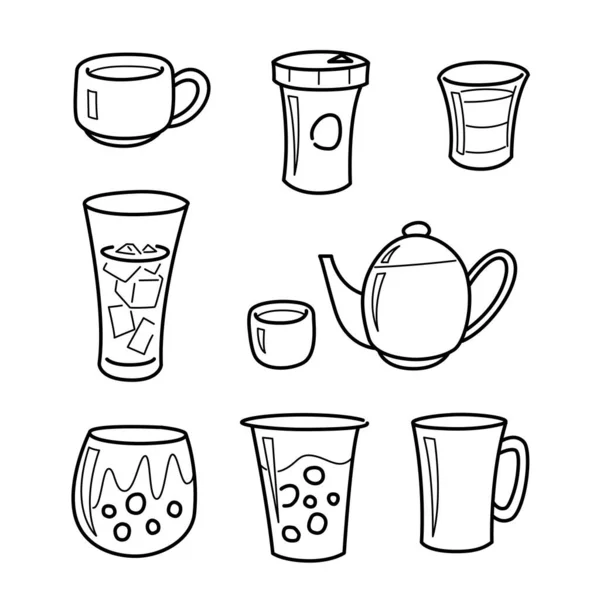 Náčrty Vodu Kávu Čaj Mléko Vektor — Stockový vektor