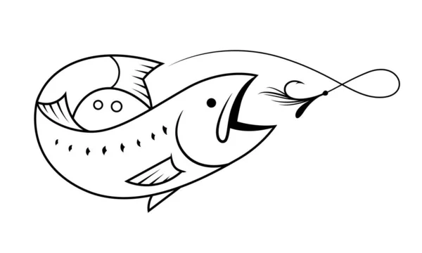 Beyaz Üzerine Siyah Çizgiler Çizilmiş Somon Balığı Avlama Sembolü — Stok Vektör