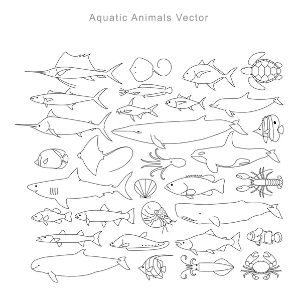 Desenho de animais aquáticos, vetor — Vetor de Stock