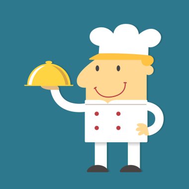 Çizgi film Şef holding altın tepsi, vektör