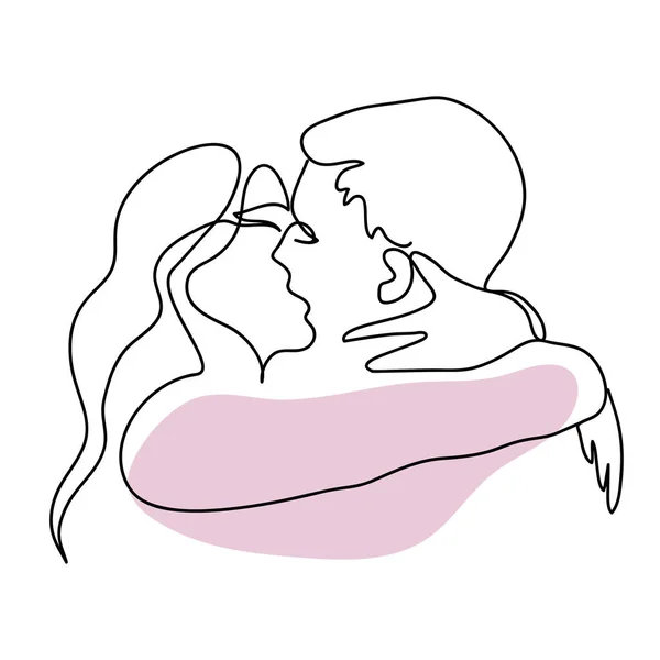Любовники Пара Поцелуев Векторная Иллюстрация Одной Сплошной Линии Стиле Минимализма — стоковый вектор