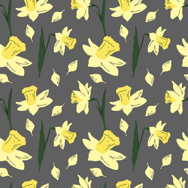 Narcissus pattern. Seamless vector pattern with daffodil flowers on transparent background.