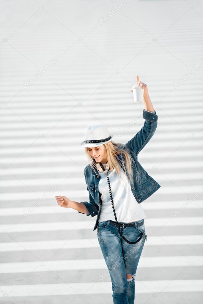 Walking on zebra cross.