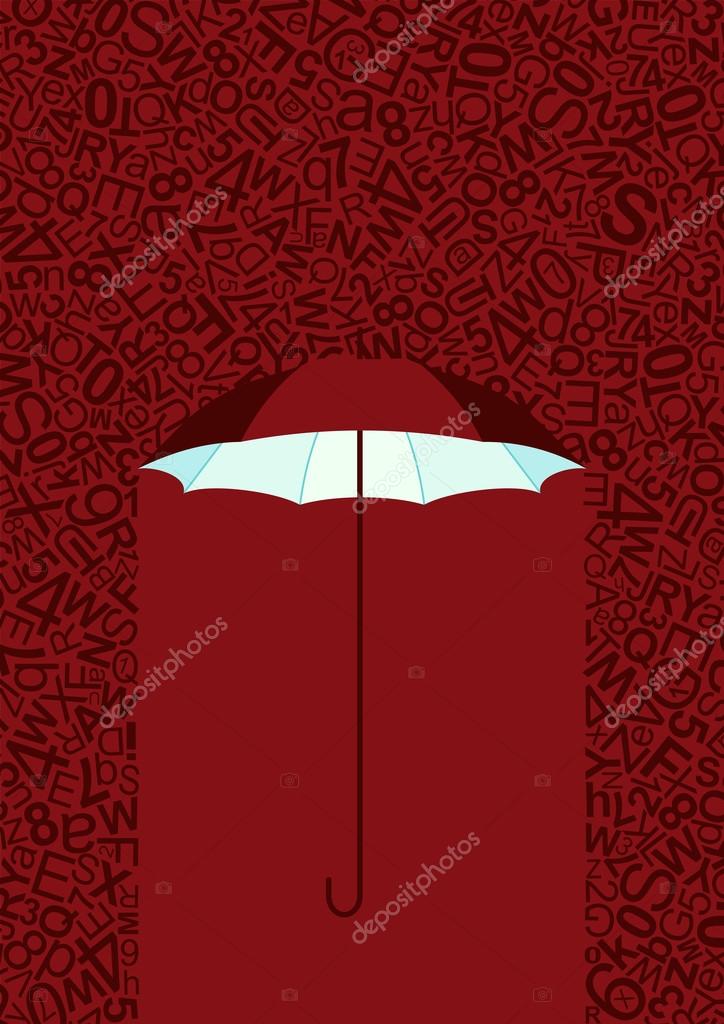 Lluvia de texto / fondo paraguas vectorial; tarjeta de felicitación con