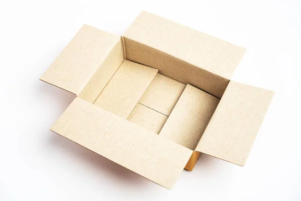 Open Brown Cardboard Box White Background — Stock Photo, Image