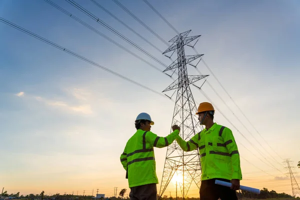 Team Work Engineers Technician Join Hands Success Work Inspections Electric — Stock Photo, Image