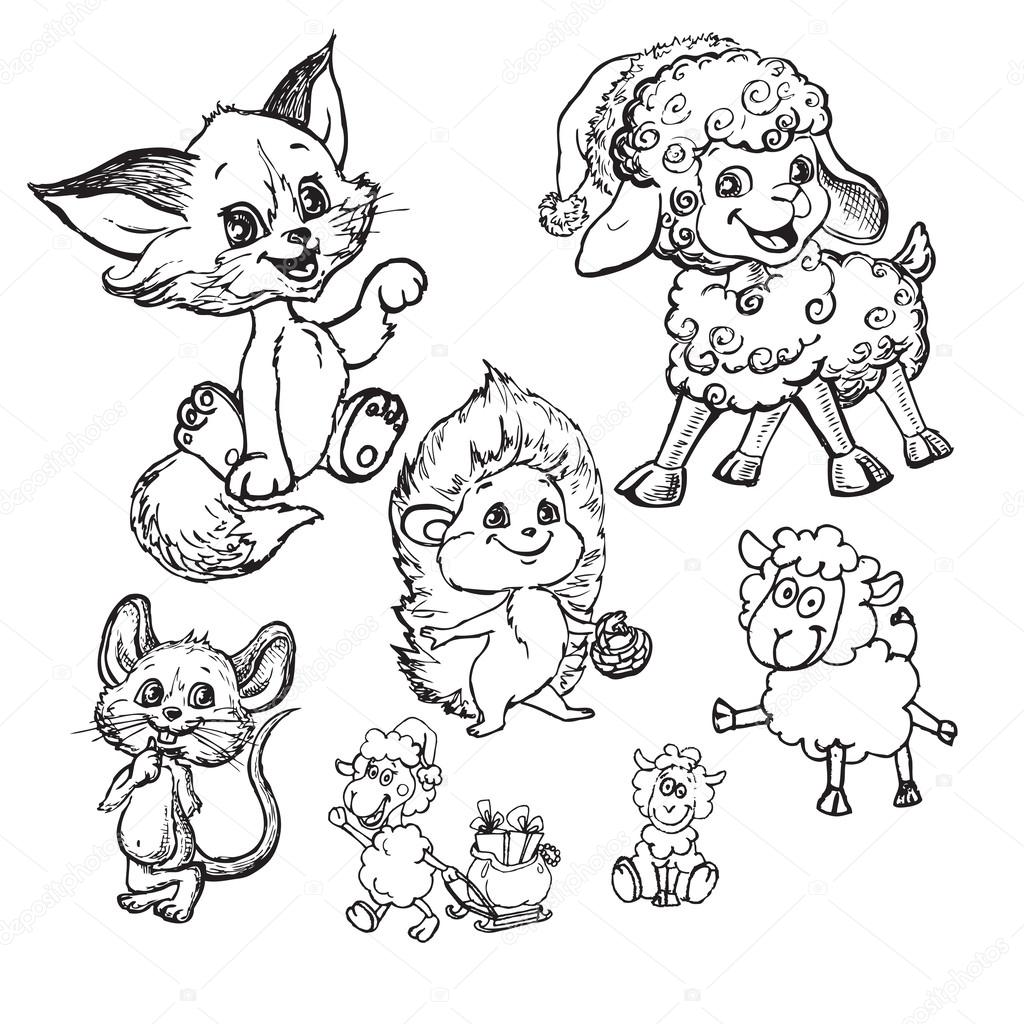 Funny Cartoon Cat Sheep Mouse And Hedgehog Stock Vector C Amilli