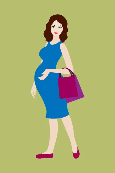 Femme enceinte avec sacs à provisions — Image vectorielle