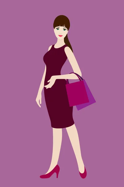 Hermosa chica con bolsas de compras — Vector de stock