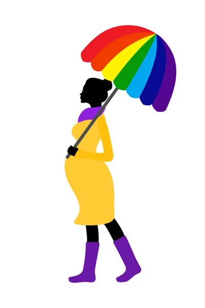 Schwangere Silhouette mit Regenschirm und Gummistiefeln — Stockvektor