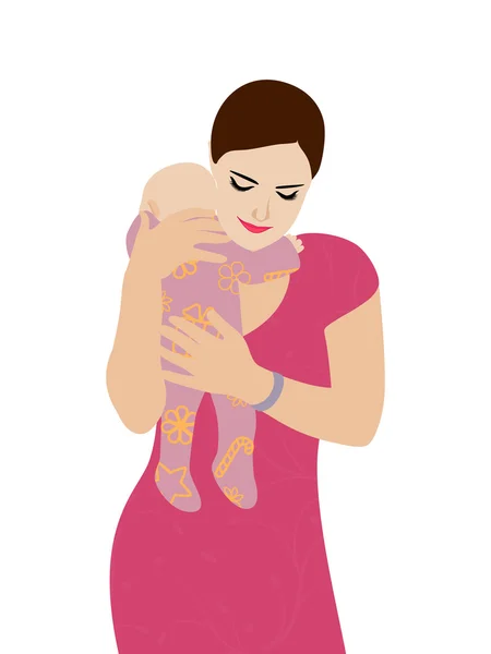 Ayakta ve onun yeni doğan bebek tutan anne — Stok Vektör