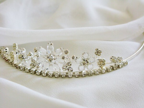 Wedding bridal tiara on white silk