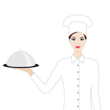 Aşçı kadın, elinde çanak çizimi