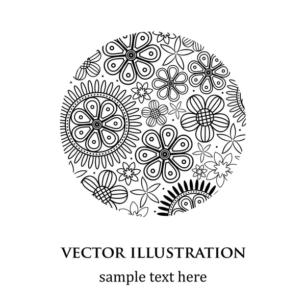 Motif floral abstrait blanc et noir rond — Image vectorielle