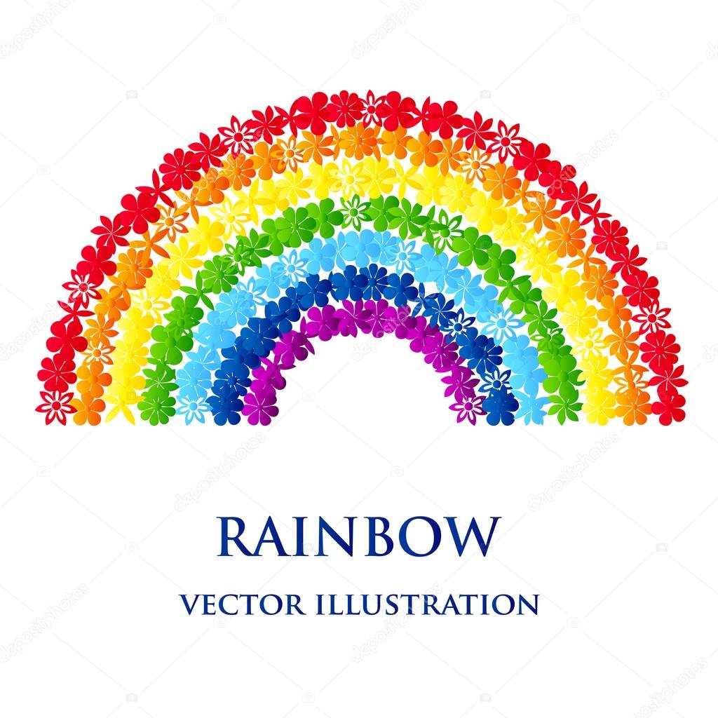 Rainbow consisting of colourful flowers. Vector creative concept.