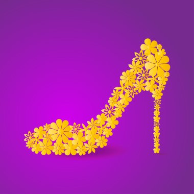 Mor zemin üzerine çiçek Mozaik Altın Ayakkabı