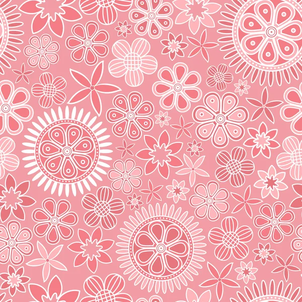 Modello senza soluzione di continuità con intricati fiori su sfondo rosa — Vettoriale Stock