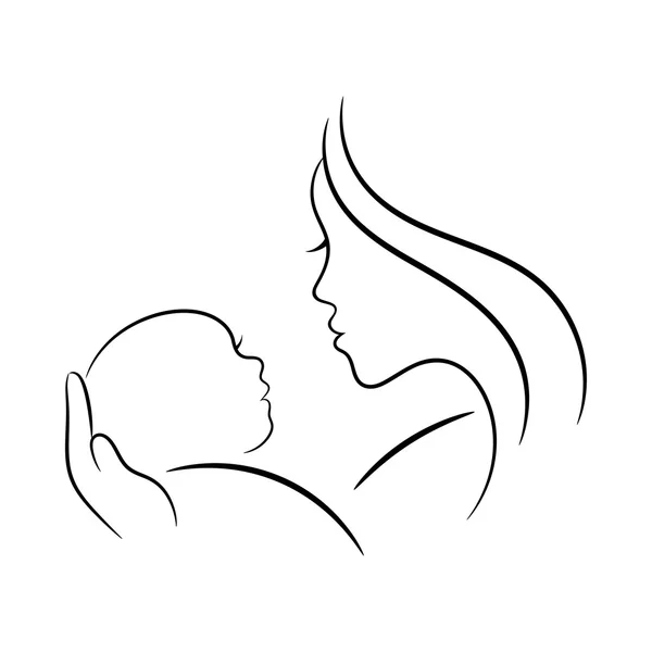 Illustration der Konturen von Mutter und Baby — Stockvektor