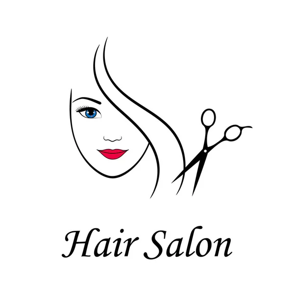 Logo Contorno Para Salón Belleza Cara Mujer Tijeras Ilustración Vectorial — Vector de stock