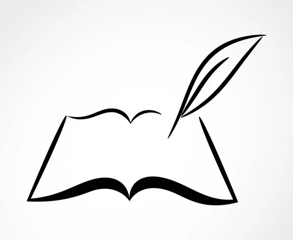 Açılmış kitap ve kalemin sembolü, vektör