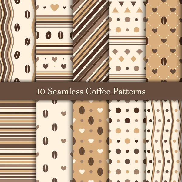 Zehn Nahtlose Muster Kaffeetönen Für Webhintergrund Vektor — Stockvektor