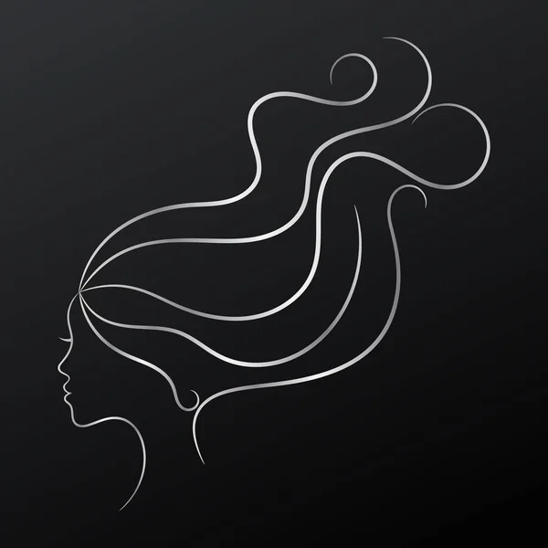 Contour Spa Hair Sketch Silver Female Profile Black Background Vector — Stock Vector