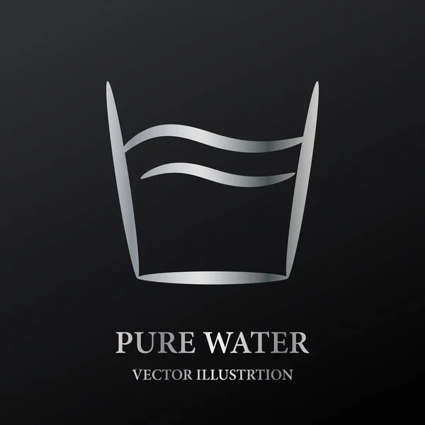 Glass Water Silver Contour Symbol Black Background Vector — Διανυσματικό Αρχείο