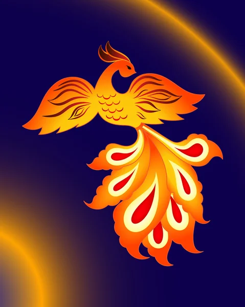 Pájaro de fuego mágico sobre un fondo azul — Vector de stock