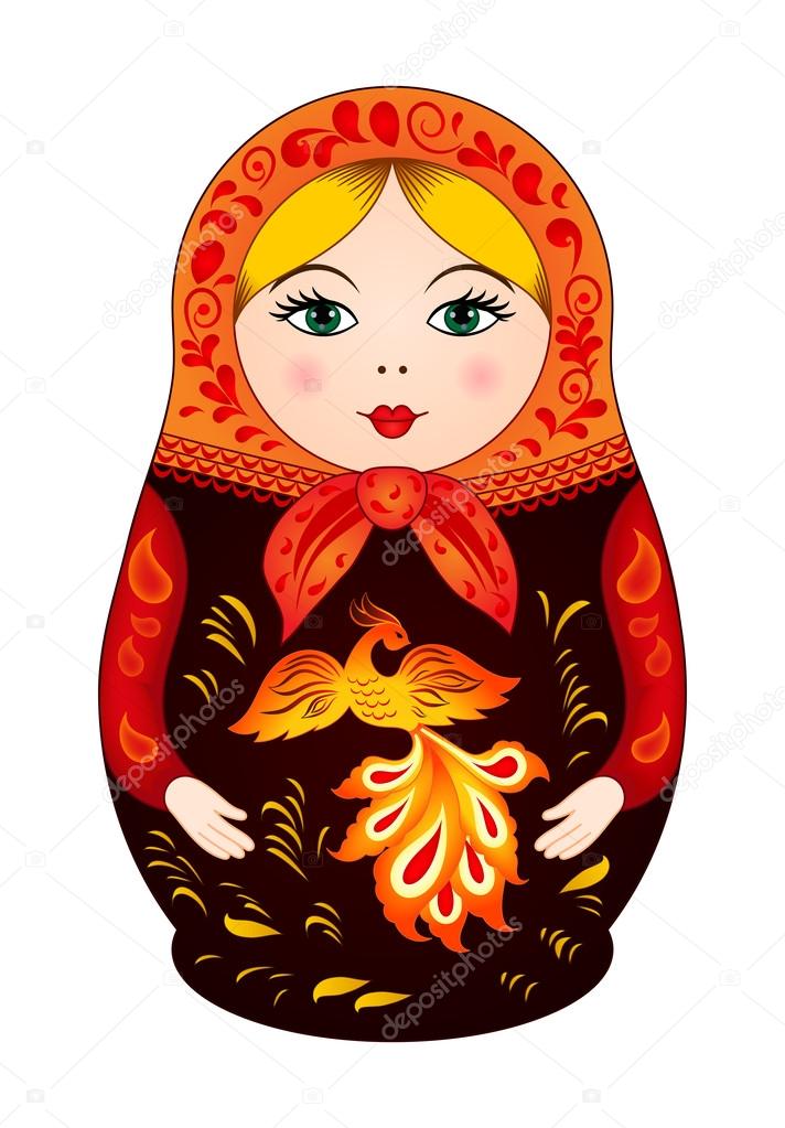 Matryoshka in autumn style with firebird