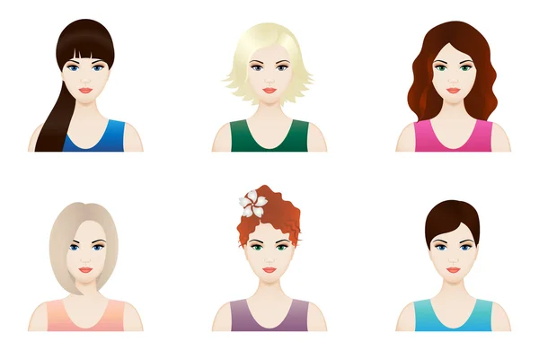 Illustration of beautiful girl faces with different hairstyle, vector — Stock Vector