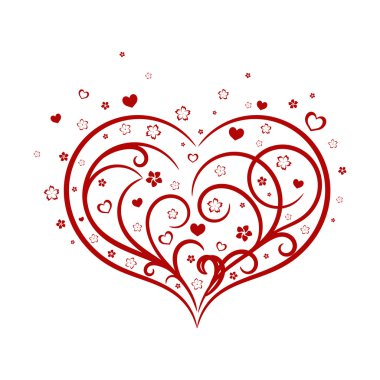 Çiçekli Vignette kırmızı kalp