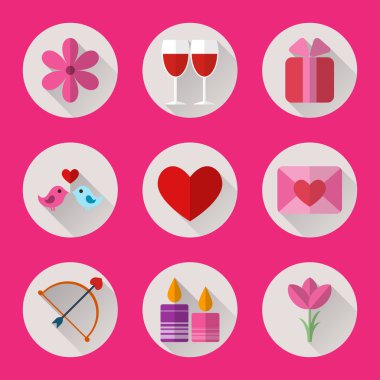 Sevgililer düz yuvarlak simgeler için hareket eden ya da web sitesi uygulamaları.