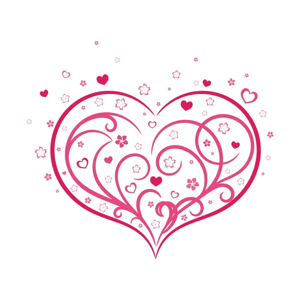 Vignette corazón rosa con flores — Vector de stock