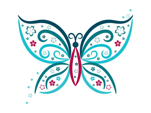 Vignette butterfly with flowers in blue and pink colours, vector Royalty Free Stock Vectors