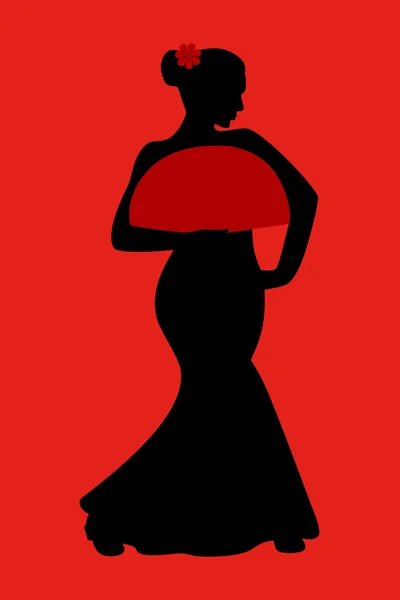 Flamenco danseres silhouet met ventilator — Stockvector