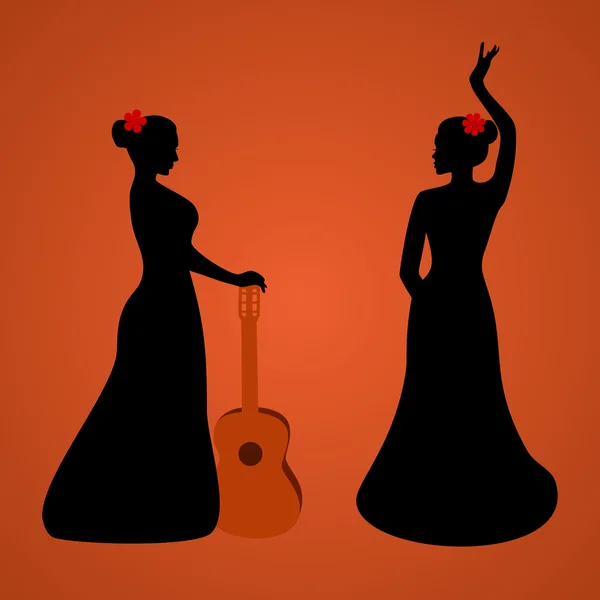 Silhuetas dançarinas de flamenco — Vetor de Stock