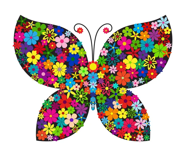 Цветочная бабочка на черном силуэте — стоковый вектор