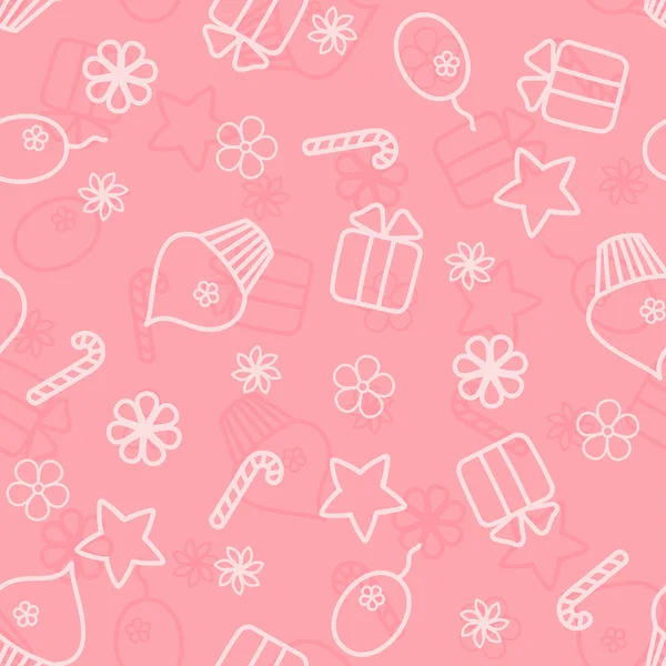 Modèle de vacances sans couture dessiné à la main en couleur rose — Image vectorielle