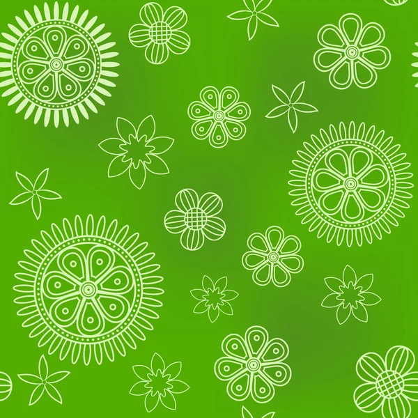 Seamless green pattern with thin flowers — Stockvector