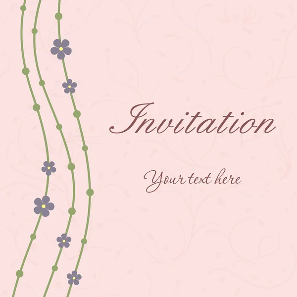 Tarjeta de invitación con olas y flores sobre fondo beige — Vector de stock