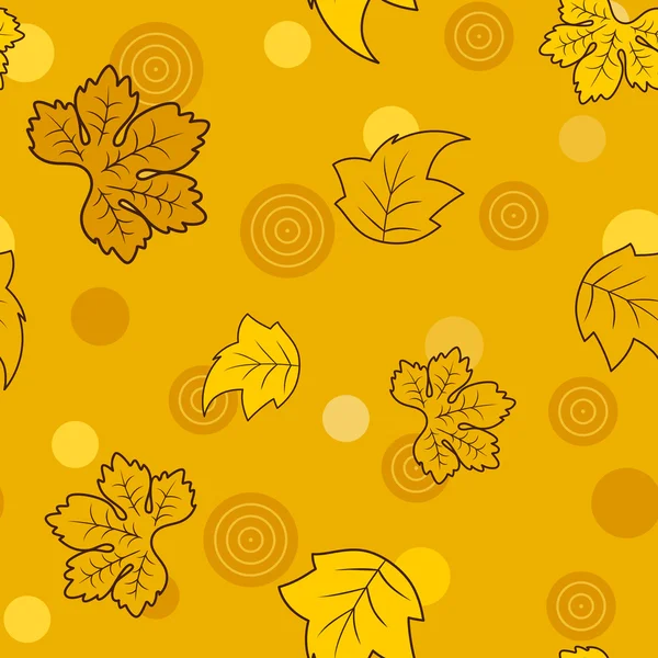 Seamless pattern with golden fairy leaves and circles — Stock Vector